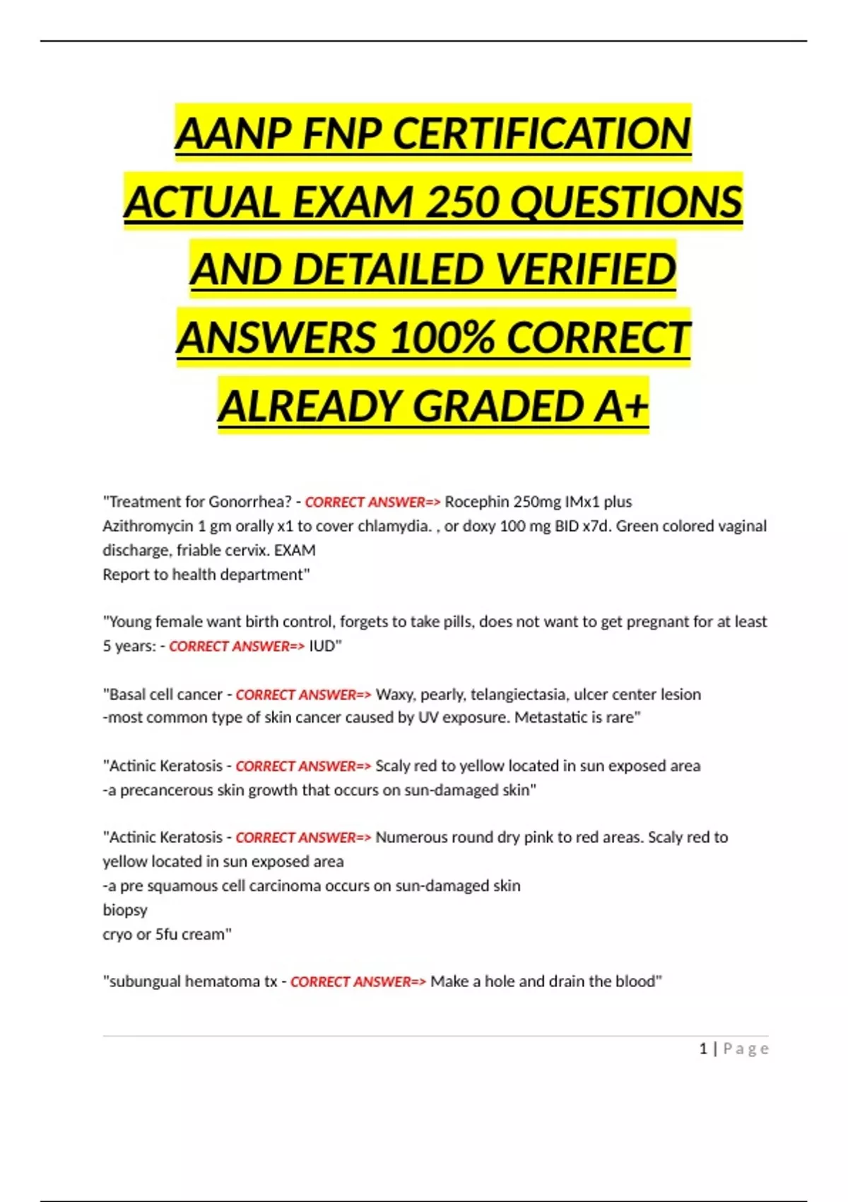 AANP FNP CERTIFICATION ACTUAL EXAM 250 QUESTIONS AND DETAILED VERIFIED ...