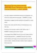 Maryland Driving Improvement  2025&sol;2026 Exam Questions with 100&percnt;  Correct Answers &vert; Latest Update 