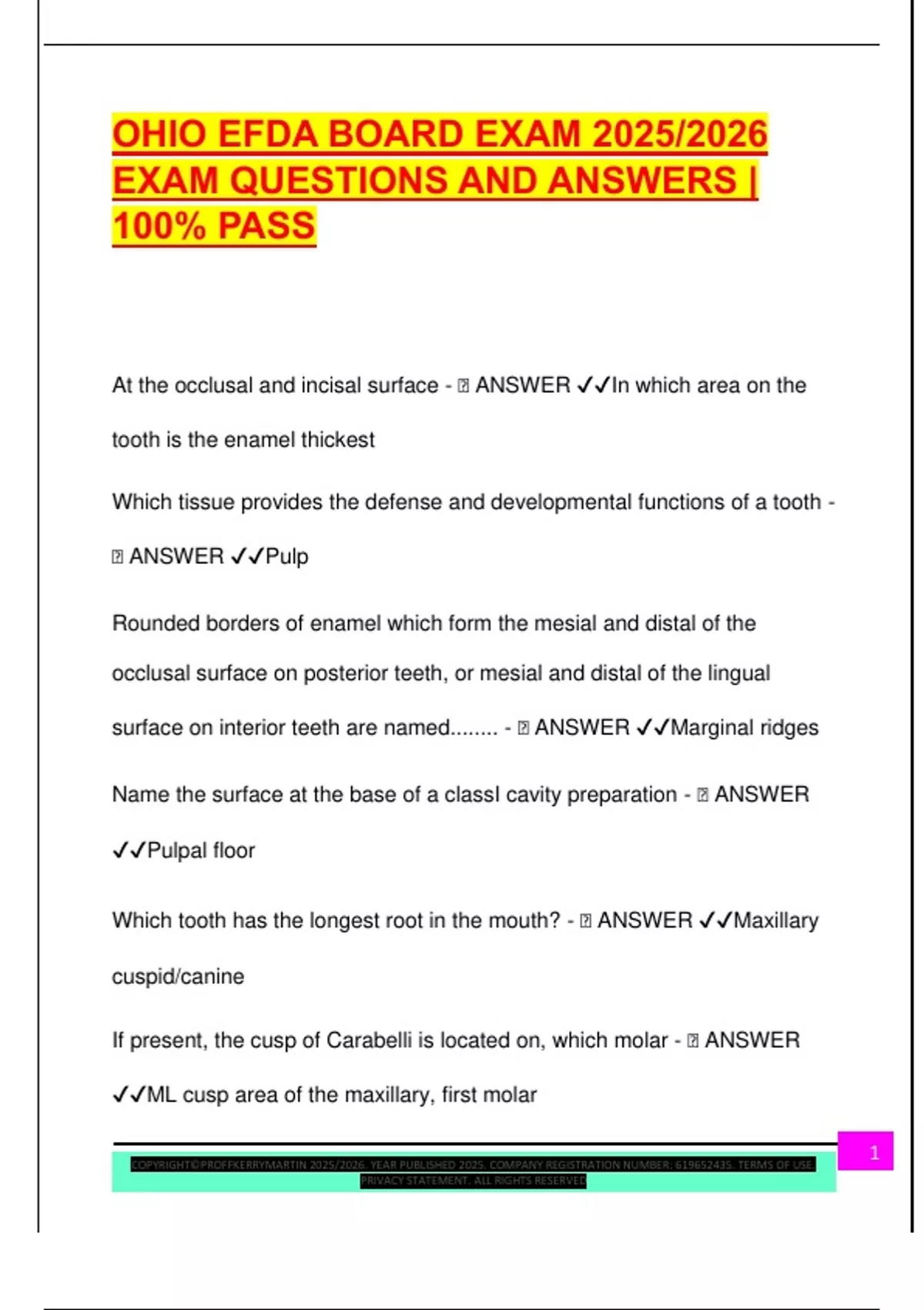OHIO EFDA BOARD EXAM 2025/2026 EXAM QUESTIONS AND ANSWERS | 100% PASS ...