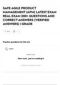 SAFE AGILE PRODUCT MANAGEMENT &lpar;APM&rpar; LATEST EXAM REAL EXAM 200&plus; QUESTIONS AND CORRECT ANSWERS &lpar;VERIFIED ANSWERS&rpar; &vert; GRADE