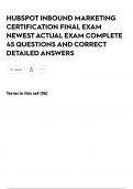 HUBSPOT INBOUND MARKETING CERTIFICATION FINAL EXAM NEWEST ACTUAL EXAM COMPLETE 45 QUESTIONS AND CORRECT DETAILED ANSWERS