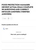 FOOD PROTECTION MANAGER NEWEST ACTUAL EXAM COMPLETE 98 QUESTIONS AND CORRECT DETAILED ANSWERS &lpar;VERIFIED ANSWERS&rpar;