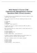 WGU Master's Course C795 - Cybersecurity Management II Tactical Questions With Correct Answers