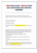 HESI Final Exam &ndash; NSG123 &ndash; 2025 &ndash; Verified Questions and Correct Answers for Comprehensive Nursing Review