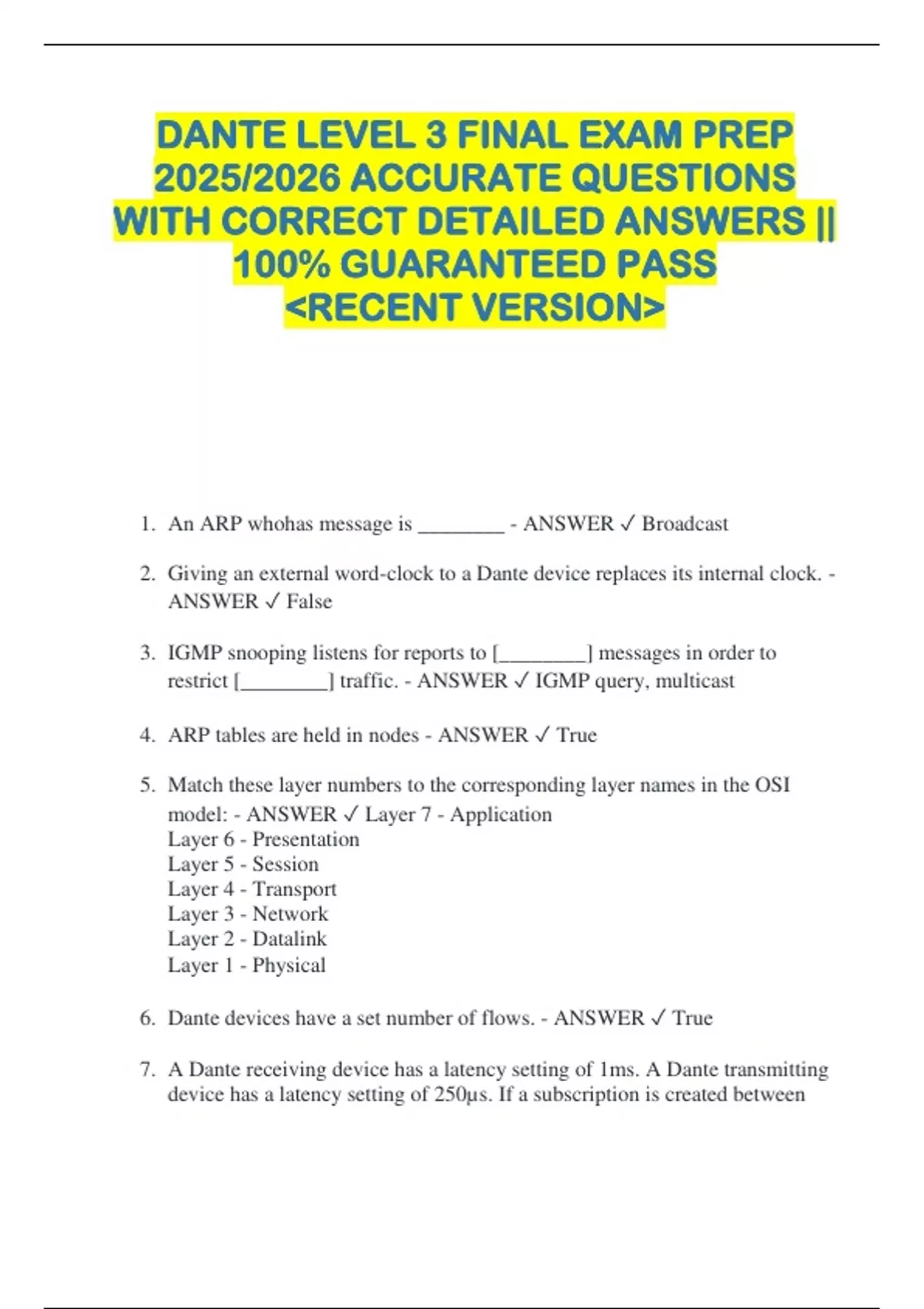 DANTE LEVEL 3 FINAL EXAM PREP 2025/2026 ACCURATE QUESTIONS WITH CORRECT ...