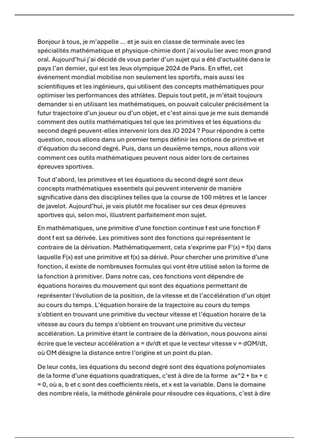 Sujet grand oral mathsphysique Comment les primitives et les — free download