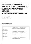PSY 368 FINAL EXAM AND PRACTICE EXAM COMPLETE 120 QUESTIONS AND CORRECT DETAILED ANSWERS&vert;ALREADYGRADED A&plus;