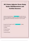 NC Claims Adjuster Exam Study Guide 2025&vert;Questions and Verified Answers