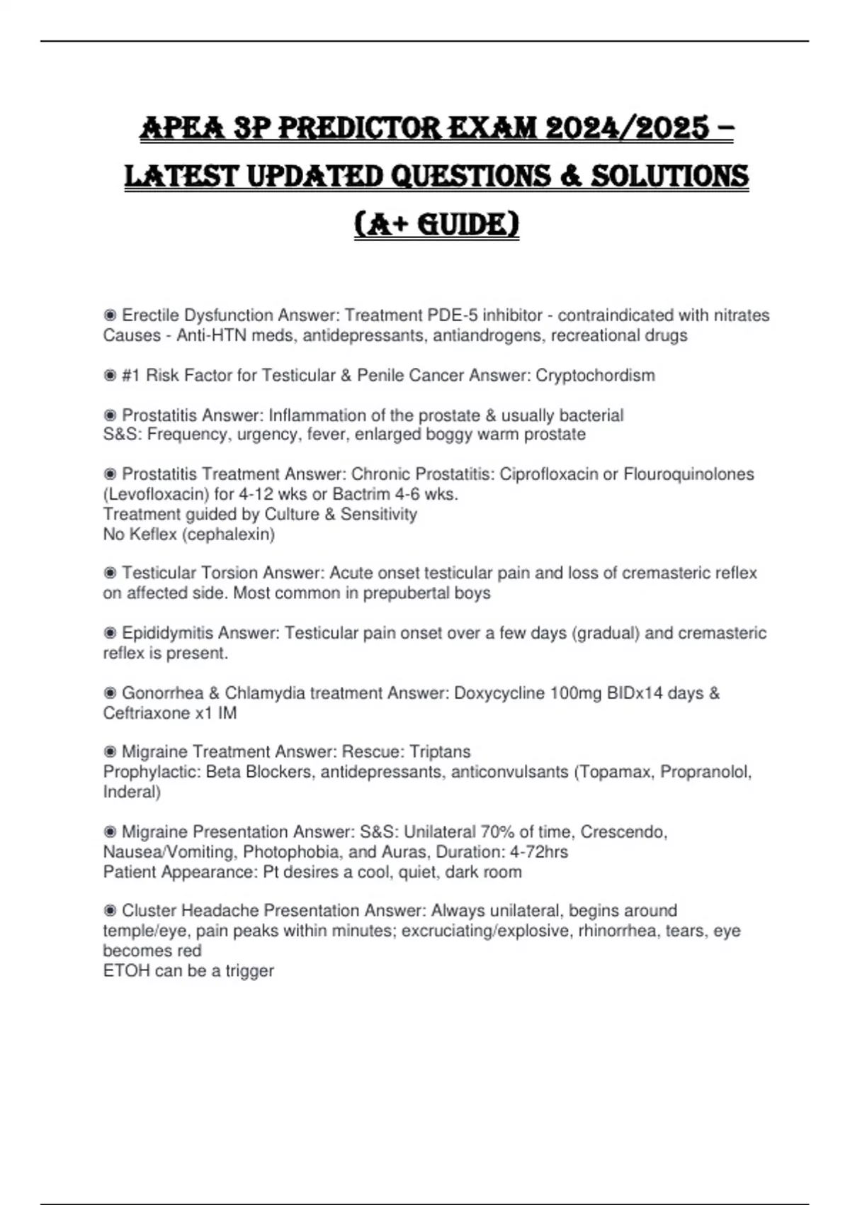 APEA 3P Predictor Exam 2024/2025 – Latest Updated Questions and ...