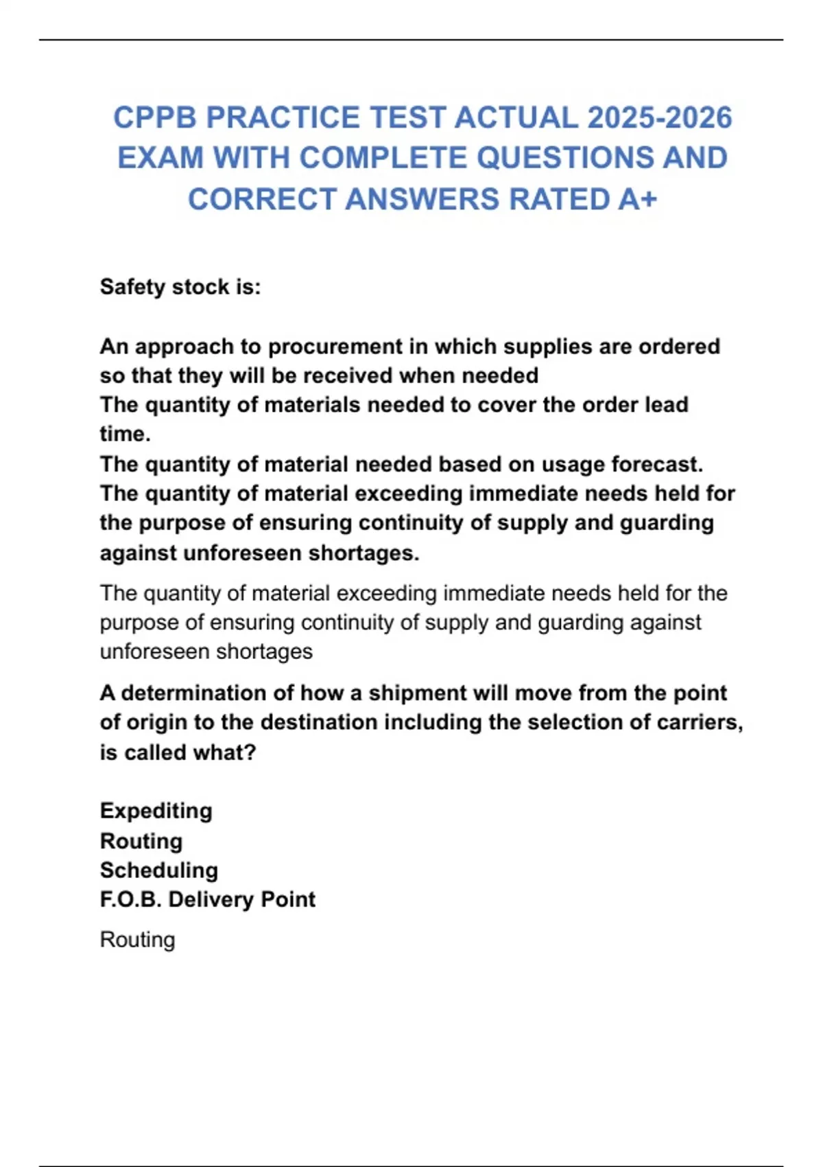 CPPB PRACTICE TEST ACTUAL EXAM WITH COMPLETE QUESTIONS AND CORRECT ...