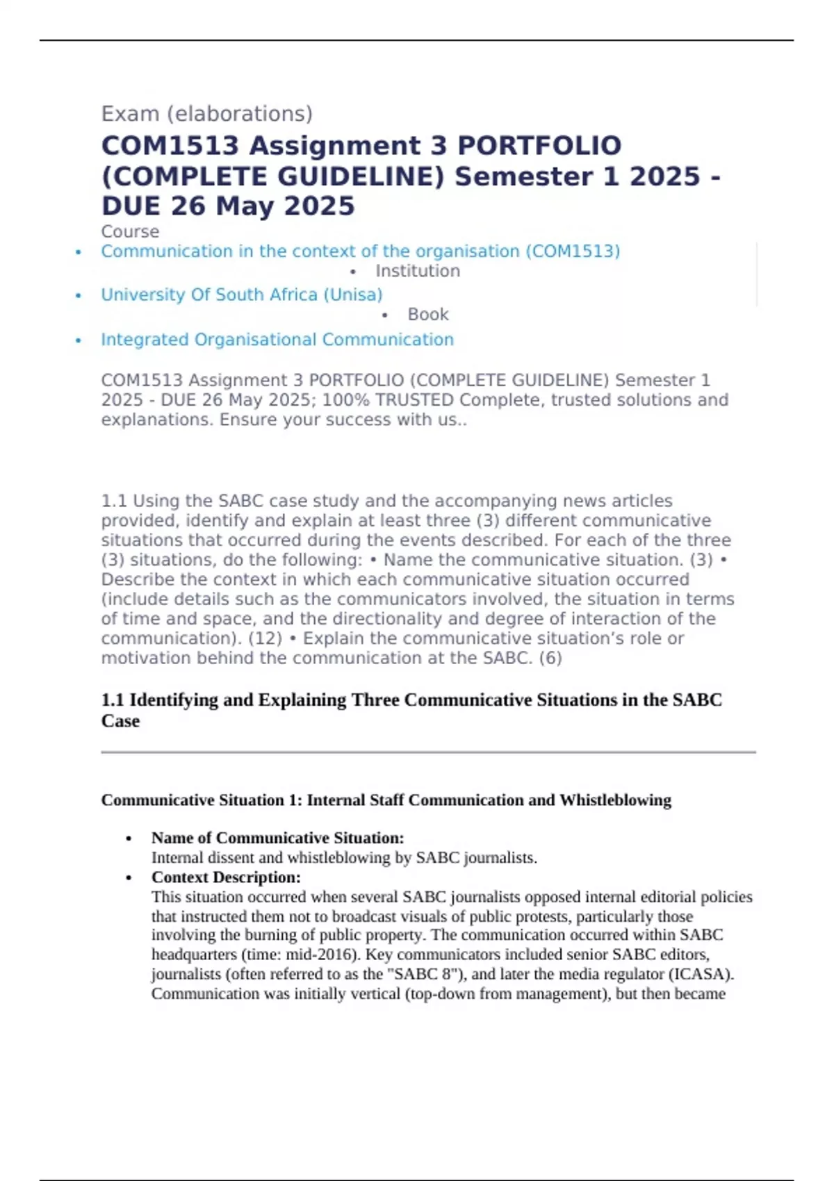 Com1513 Assignment 3 Portfolio Complete Guideline Semester 1 2025