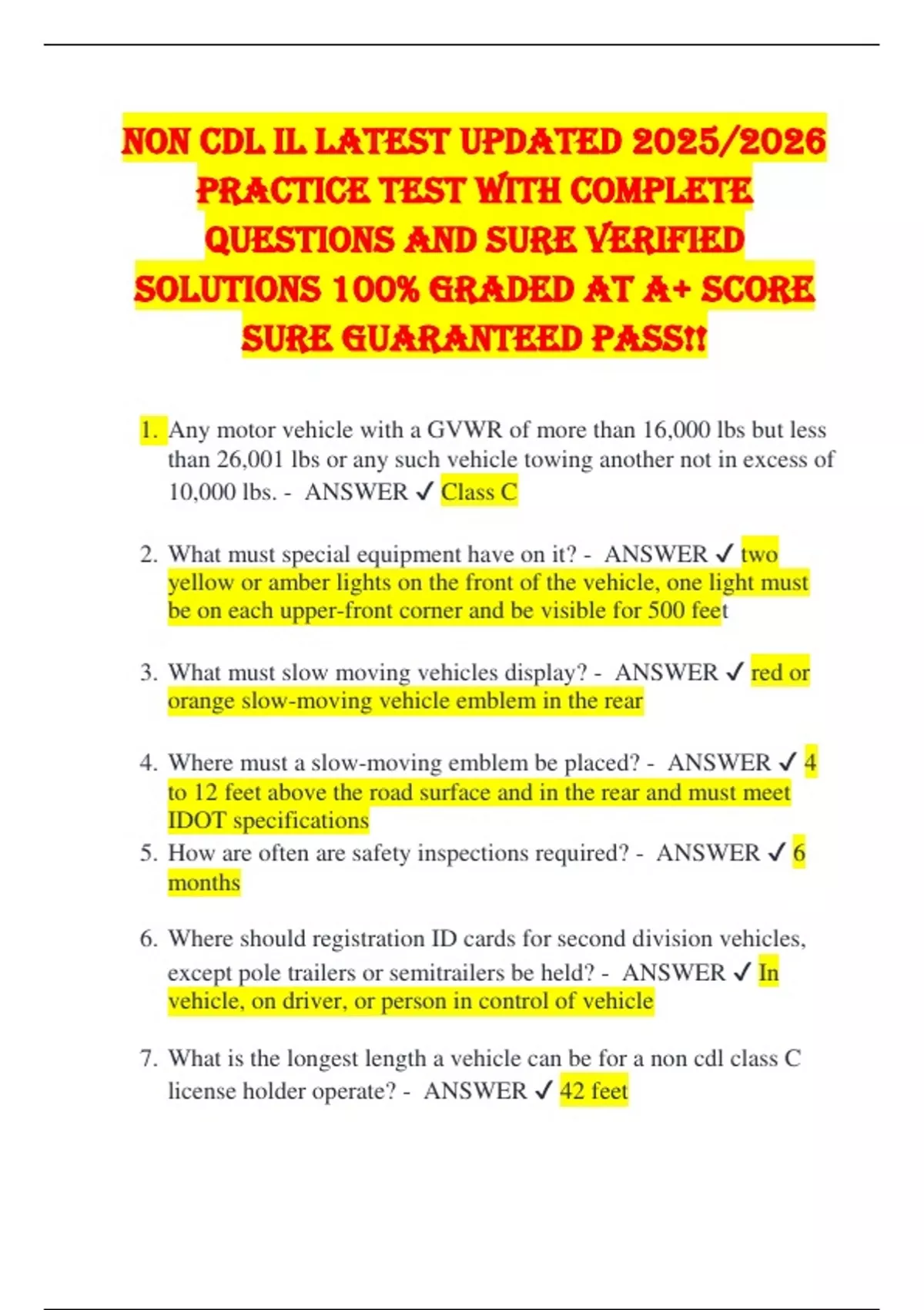 Non CDL IL LATEST UPDATED 2025/2026 Practice Test WITH COMPLETE ...