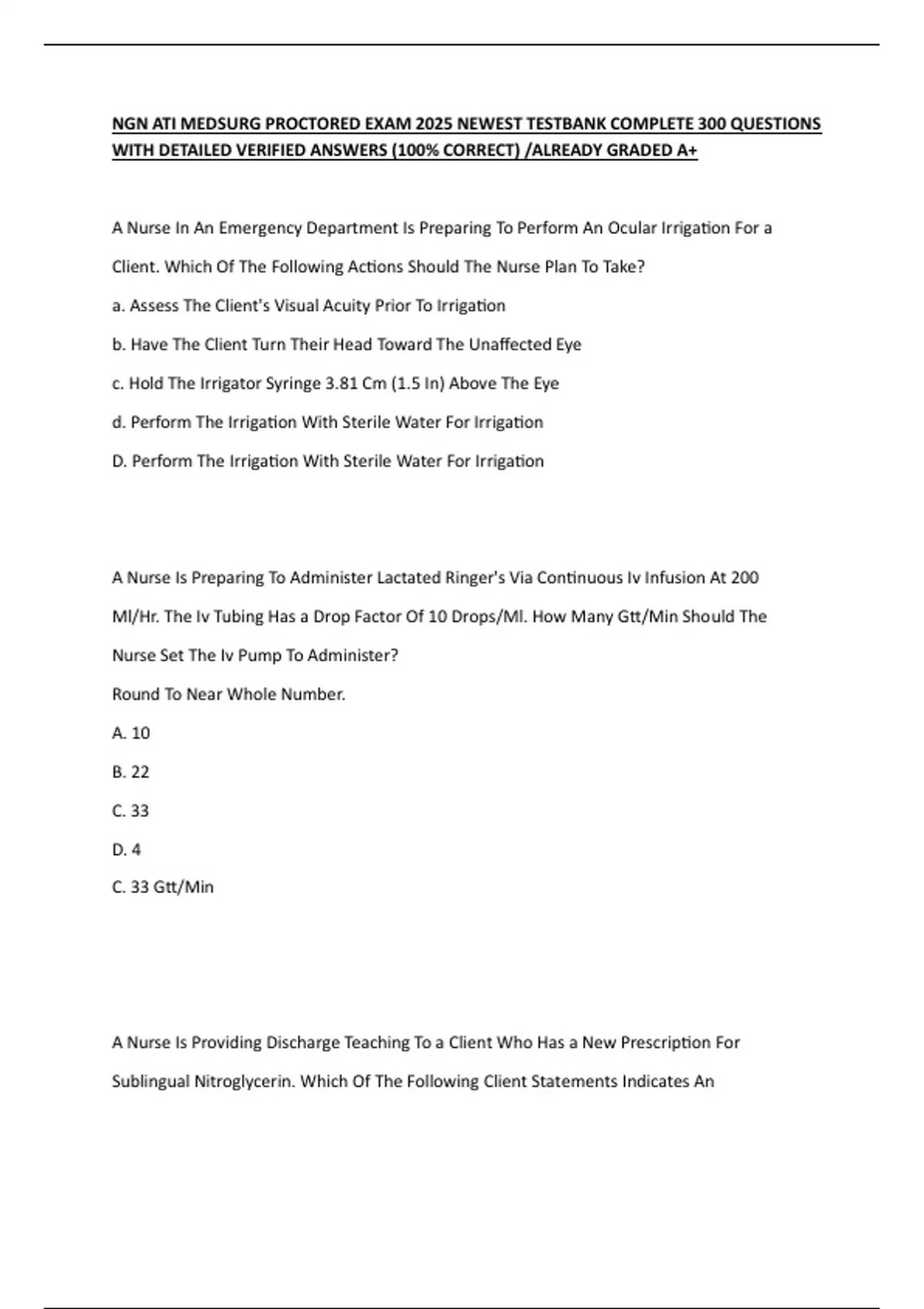 ATI MEDICAL SURGICAL PROCTORED EXAM 2025 WITH NGN QUESTIONS AND CORRECT ...