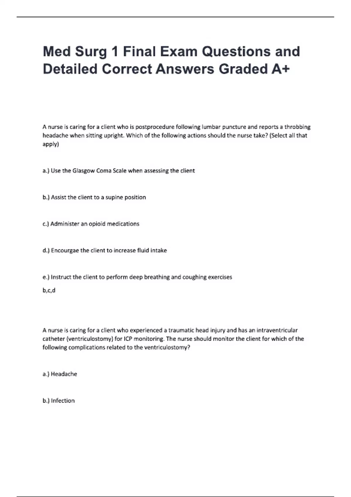 Med Surg 1 Final Exam (Latest 2025 / 2026 Update), Questions with ...