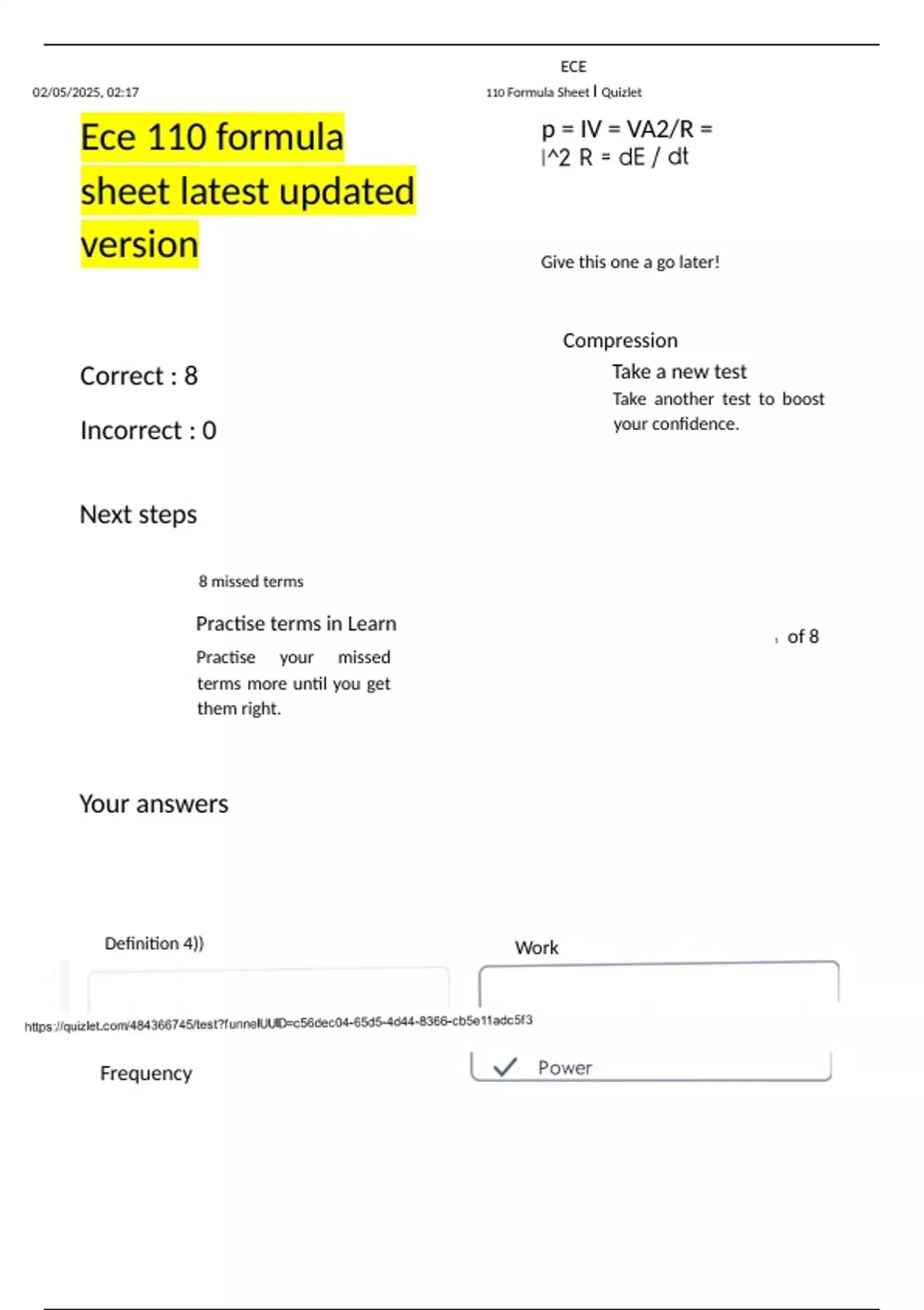 Ece 110 formula sheet latest updated version - Ece - Stuvia US