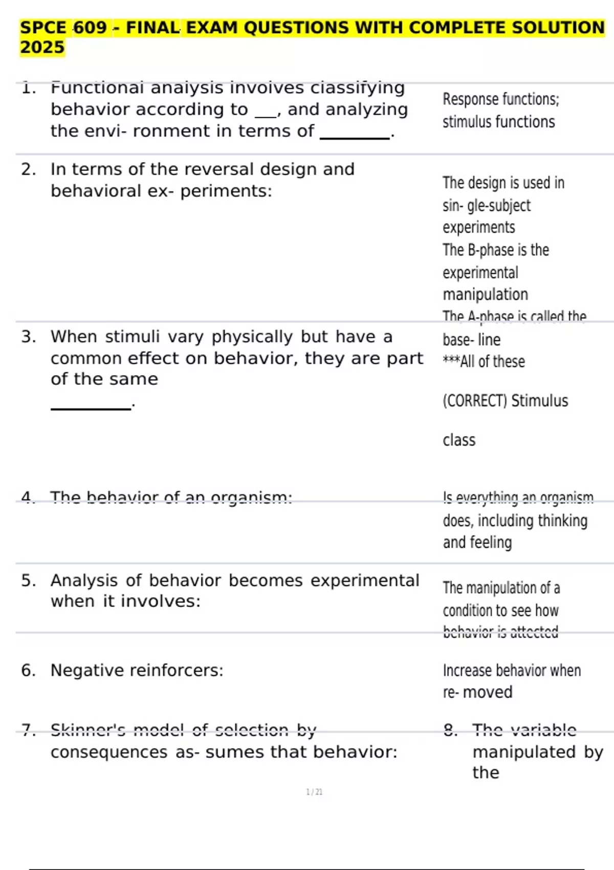 SPCE 609 - FINAL EXAM QUESTIONS WITH COMPLETE SOLUTION 2025 - SPCE 609 ...