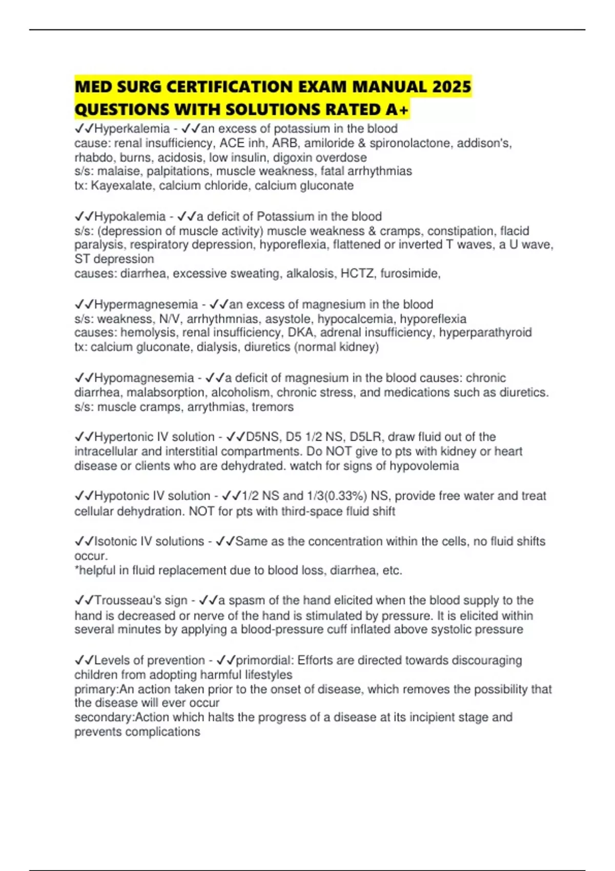 MED SURG CERTIFICATION EXAM MANUAL 2025 QUESTIONS WITH SOLUTIONS RATED ...