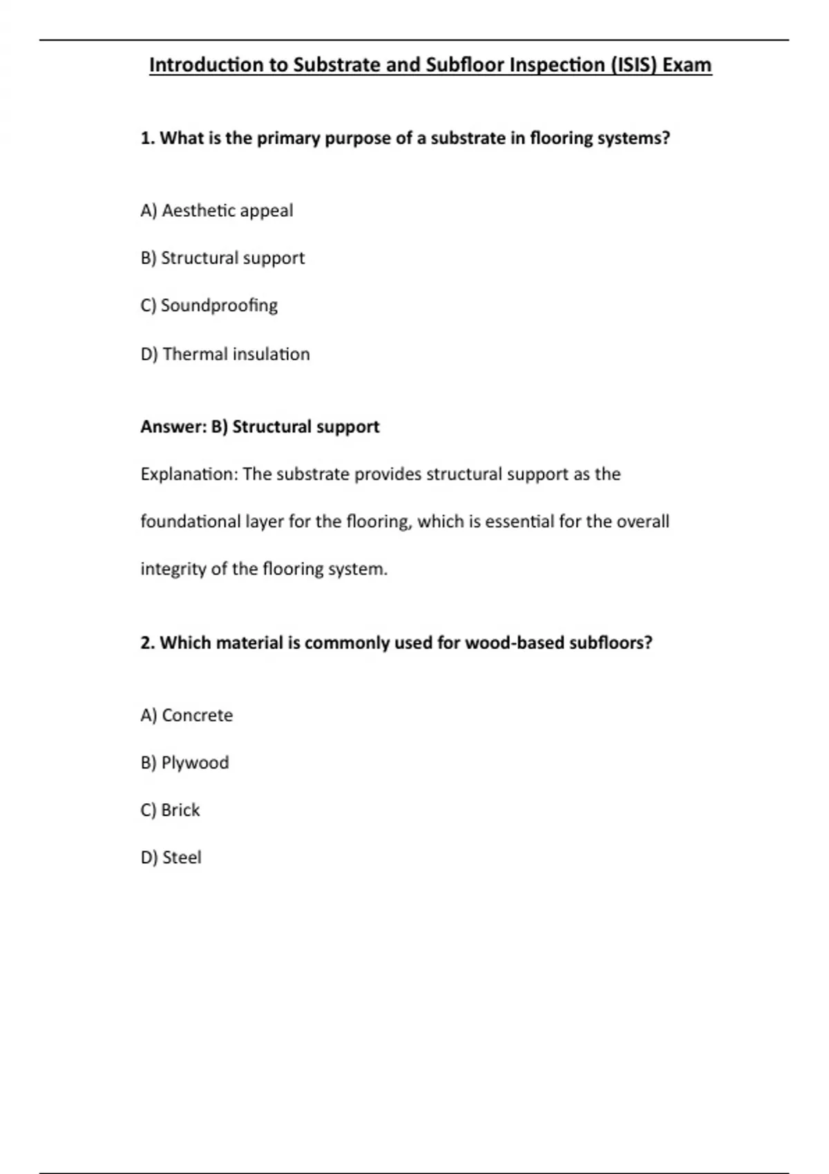 Subfloor Inspection Introduction to Substrate and Subfloor Inspection (ISIS) Exam ...