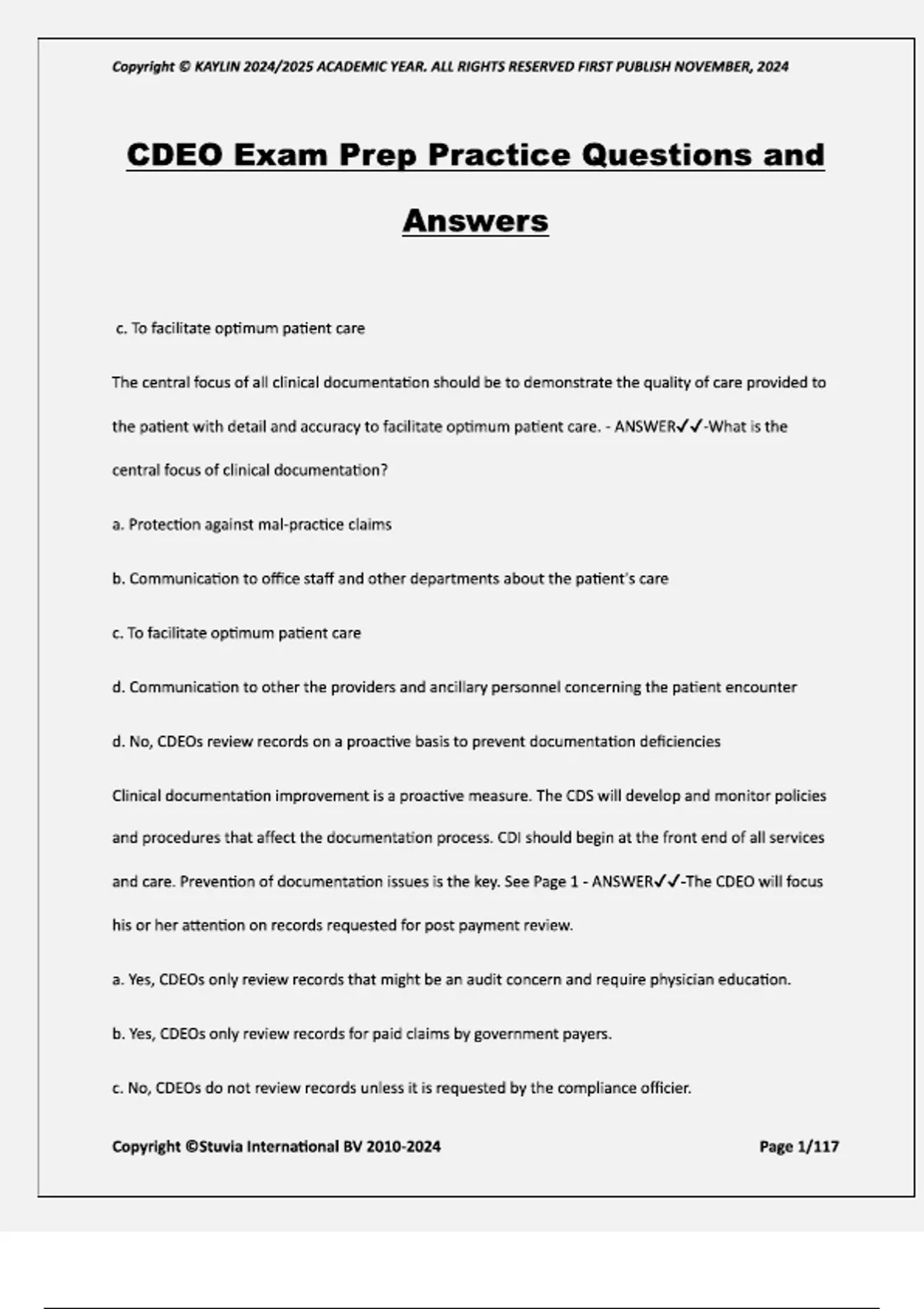 Cdeo exam prep practice questions and answers - Cdeo - Stuvia US