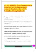 CS 302 2025&sol;2026 Exam Comprehensive  Questions and Verified Answers &vert;  Accurate Solutions &vert; Get it 100&percnt;  Correct&excl;&excl; &vert; Already Graded A&plus; 