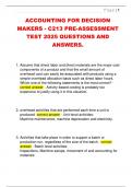 ACCOUNTING FOR DECISION  MAKERS - C213 PRE-ASSESSMENT  TEST 2025 QUESTIONS AND  ANSWERS&period; 