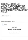 ESSENTIALS OF HUMAN ANATOMY & PHYSIOLOGY TEST BANK&sol;ACTUAL QUESTIONS AND ANSWERS 100&percnt; VERIFIED&sol;NEWEST UPDATE