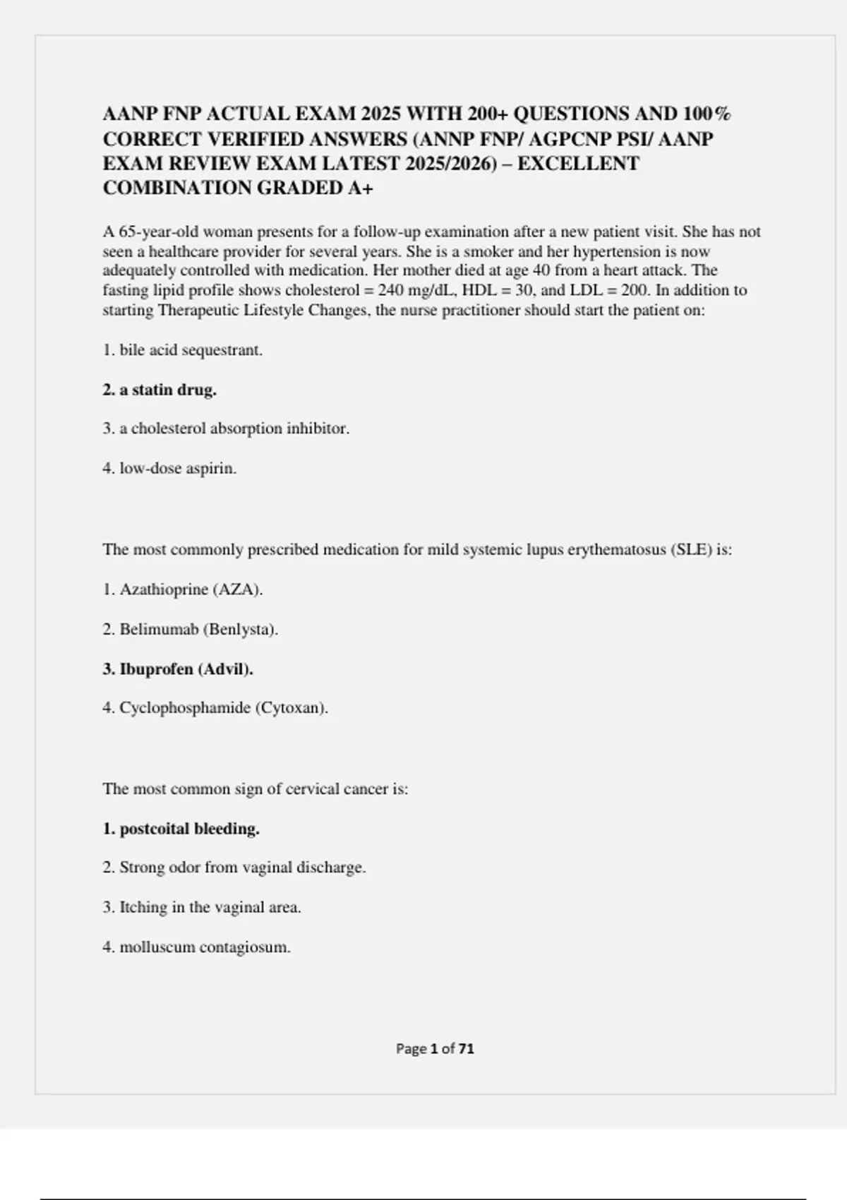 AANP FNP ACTUAL EXAM 2025 WITH 200+ QUESTIONS AND 100% CORRECT VERIFIED ...