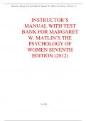 INSTRUCTOR&rsquo;S MANUAL WITH TEST BANK FOR MARGARET W&period; MATLIN&rsquo;S THE PSYCHOLOGY OF WOMEN SEVENTH EDITION &lpar;2012&rpar; 