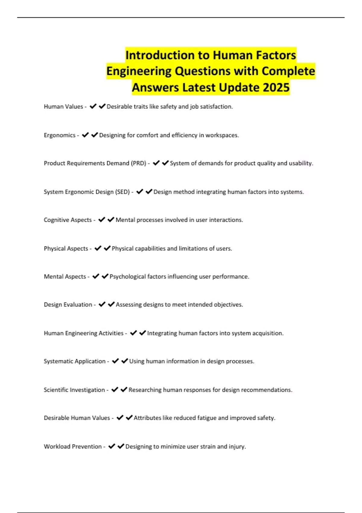 Introduction To Human Factors Engineering Questions With Complete