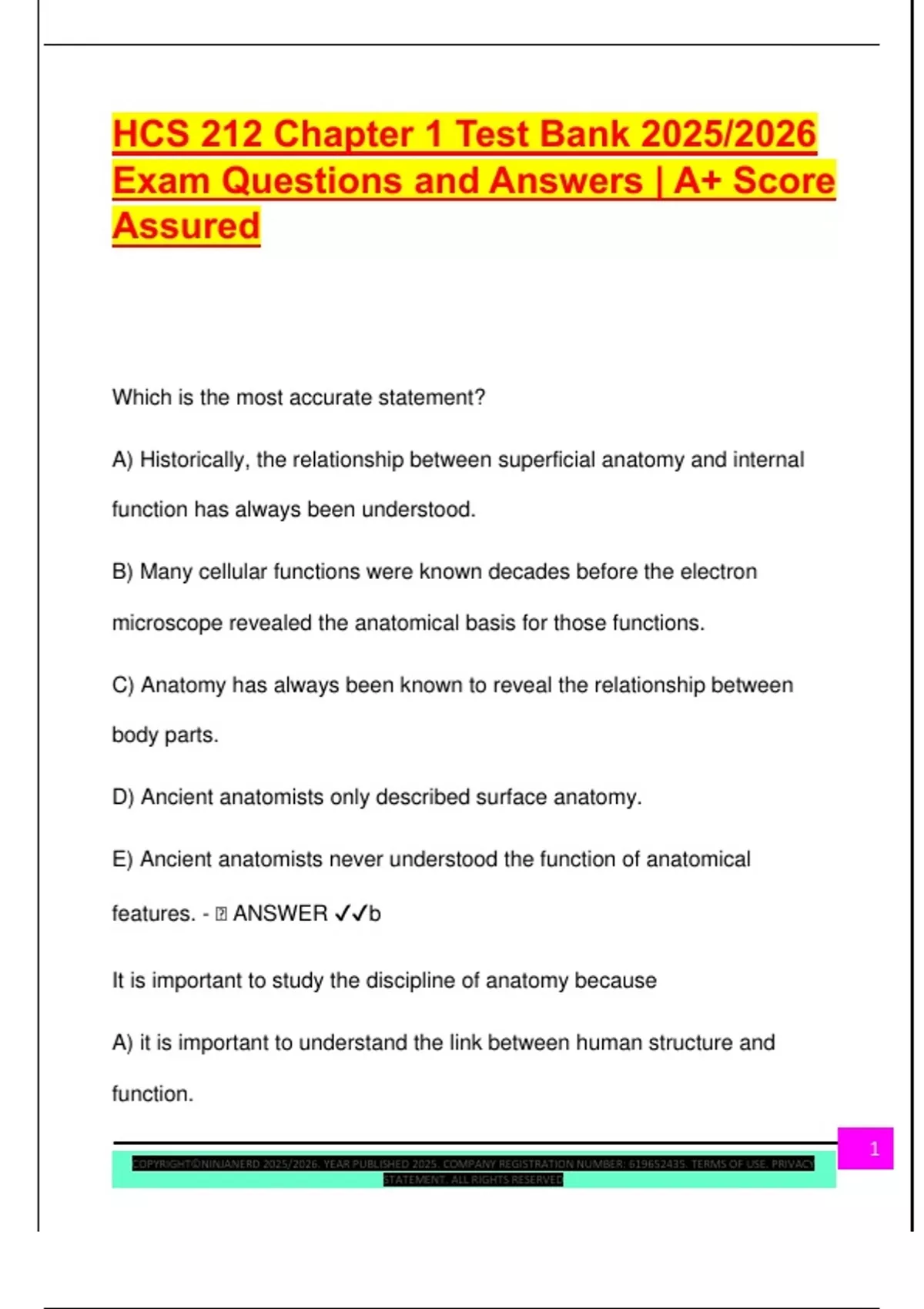 HCS 212 Chapter 1 Test Bank 2025/2026 Exam Questions and Answers | A+ ...