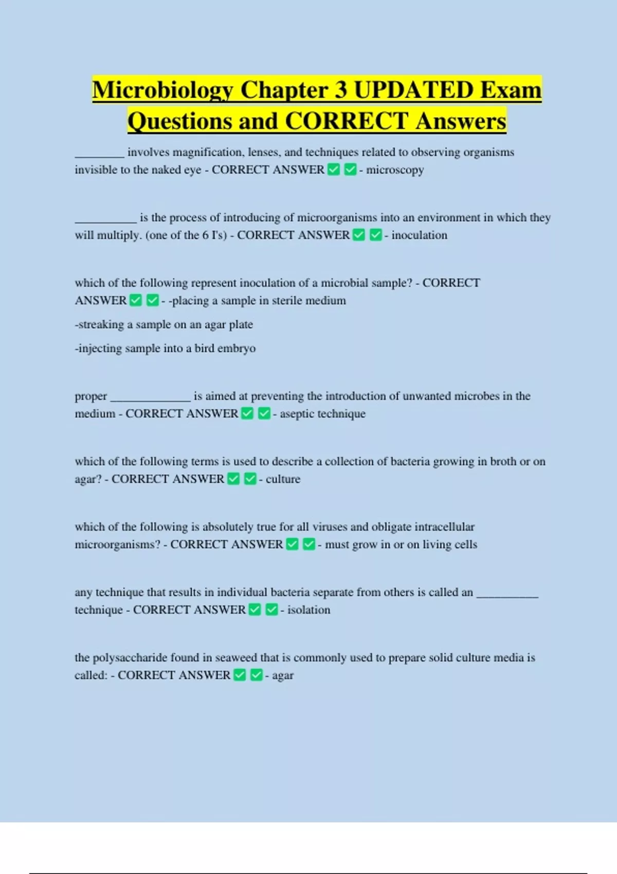 Microbiology Chapter 3 UPDATED Exam Questions and CORRECT Answers ...