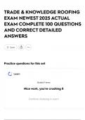 TRADE & KNOWLEDGE ROOFING EXAM NEWEST 2025 ACTUAL EXAM COMPLETE 100 QUESTIONS AND CORRECT DETAILED ANSWERS