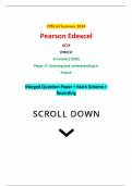Official Summer 2024 Pearson Edexcel GCSE 1FR0&sol;1F In French &lpar;1FR0&rpar; Paper 1F Listening and understanding in French Merged Question Paper &plus; Mark Scheme &plus;  Recording