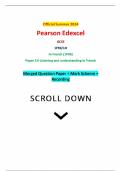 Official Summer 2024 Pearson Edexcel GCSE 1FR0&sol;1H In French &lpar;1FR0&rpar; Paper 1H Listening and understanding in French Merged Question Paper &plus; Mark Scheme &plus;  Recording