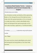 Louisiana Real Estate Terms - Lesson 3  Questions and Correct Answers By  Expert