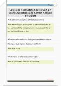 Louisiana Real Estate Course Unit 1-3  Exam 1 Questions and Correct Answers  By Expert 