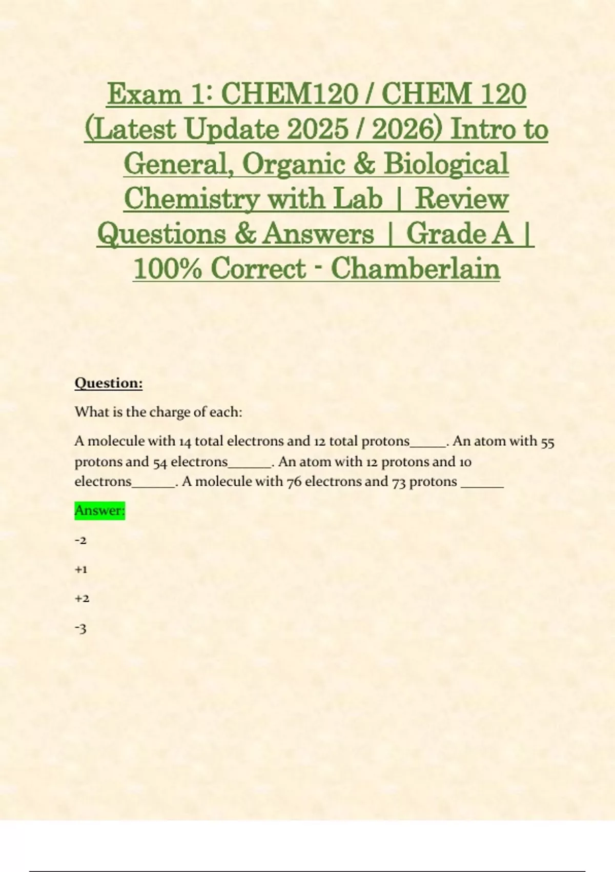Exam 1: CHEM 120 / CHEM120 (Latest 2025 / 2026 Updates STUDY BUNDLE ...