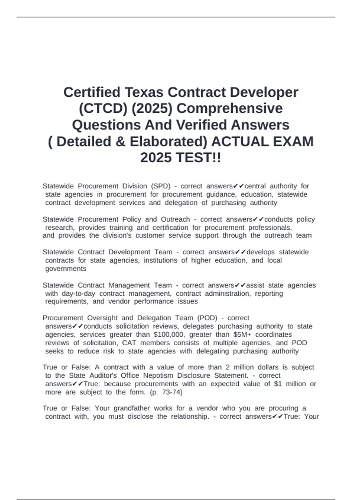 Certified Texas Contract Developer (CTCD) (2025) Comprehensive ...
