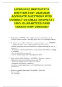 LIFEGUARD INSTRUCTOR  WRITTEN TEST 2025&sol;2026  ACCURATE QUESTIONS WITH  CORRECT DETAILED ANSWERS &vert;&vert;  100&percnt; GUARANTEED PASS  <BRAND NEW VERSION> 
