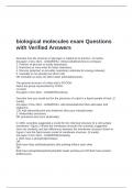 biological molecules exam Questions with Verified Answers