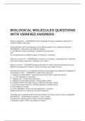 BIOLOGICAL MOLECULES QUESTIONS WITH VERIFIED ANSWERS