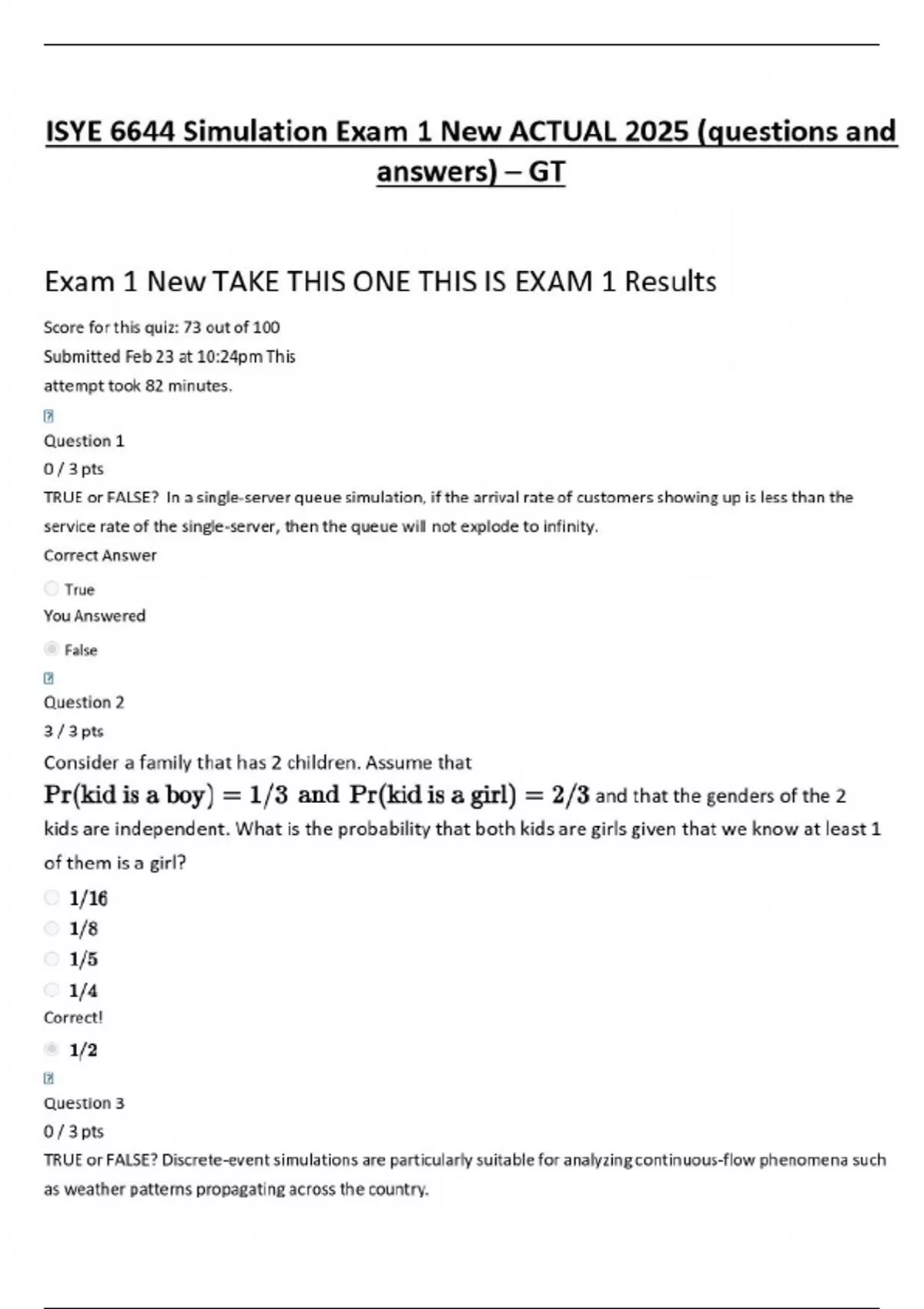 ISYE 6644 Simulation Exam 1 New ACTUAL EXAM 2025 (questions and answers ...
