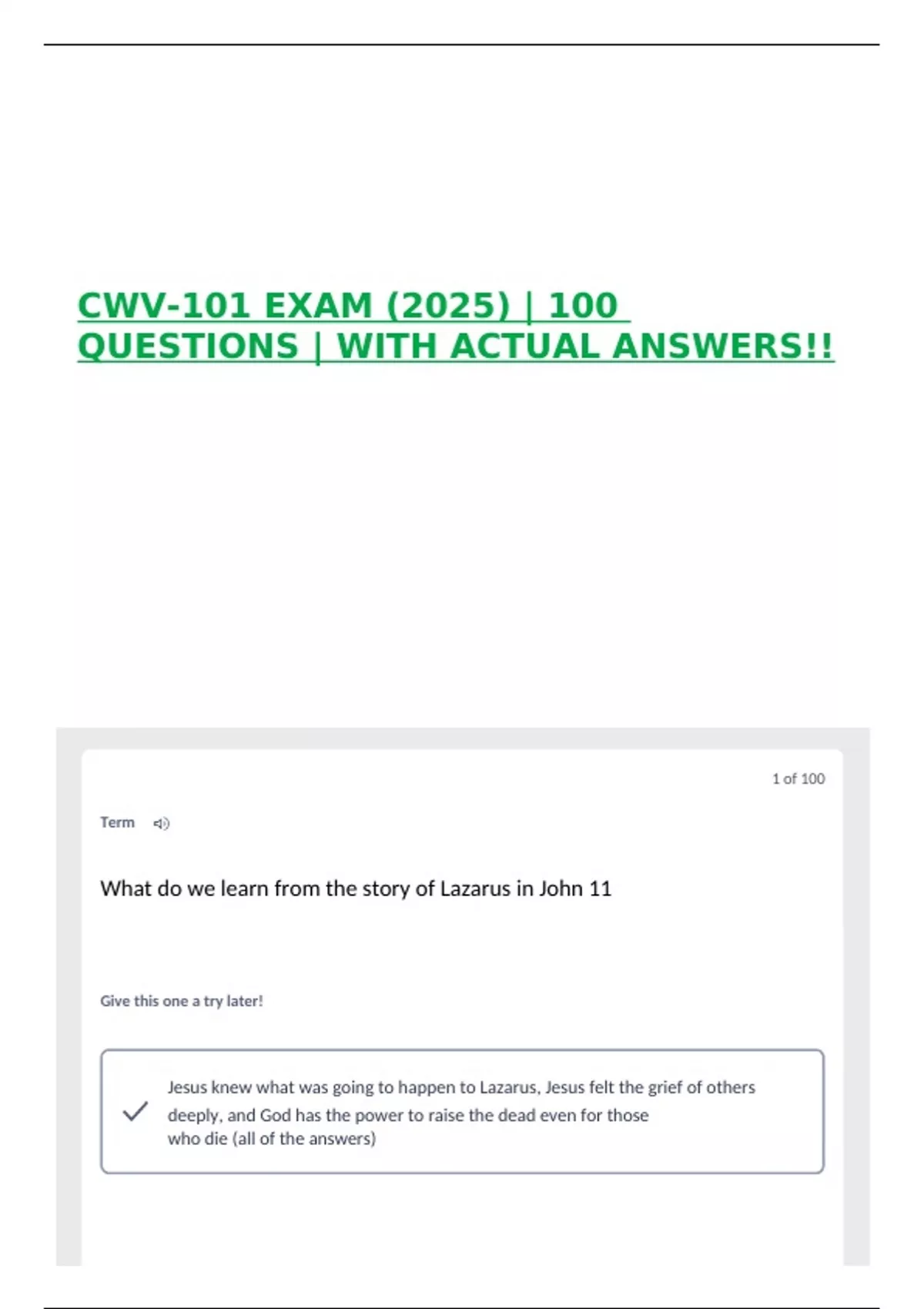 CWV-101 EXAM (2025) | 100 QUESTIONS | WITH ACTUAL ANSWERS!! - CWV 101 ...