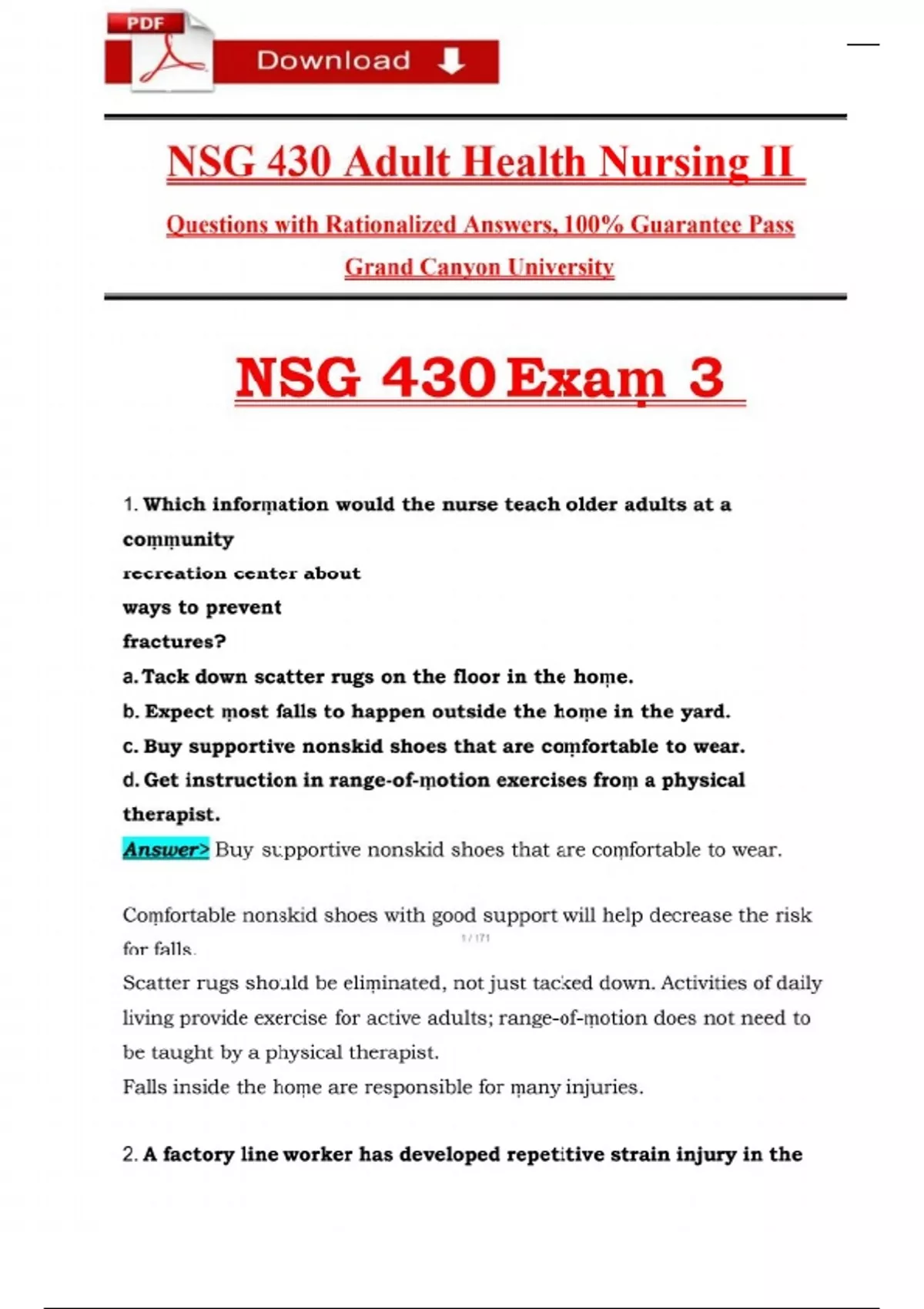 NSG 430 Adult Health Nursing II: Exam 3 Test Questions with Verified ...