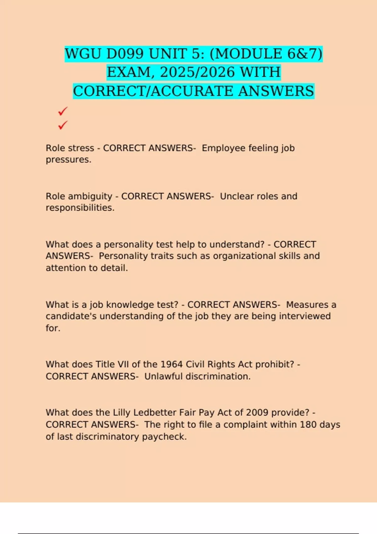 WGU D099 UNIT 5: (MODULE 6&7) EXAM, 2025/2026 WITH CORRECT/ACCURATE ...