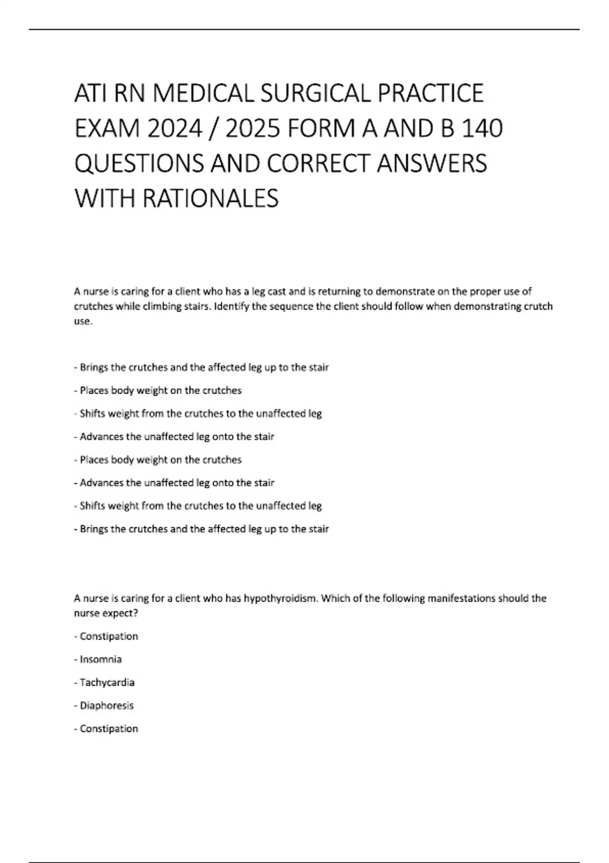 ATI RN MEDICAL SURGICAL PRACTICE EXAM 2024 / 2025 FORM A AND B (100% ...
