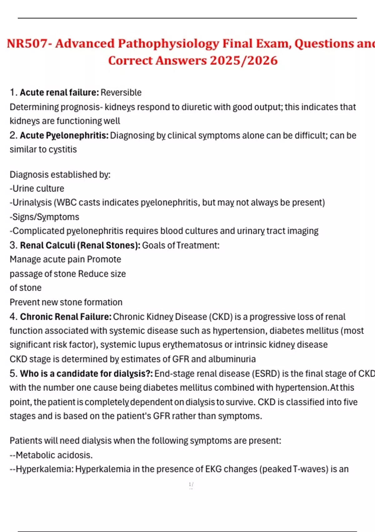 Package deal for Advanced Pathophysiology Exam 1 – Practice Questions ...