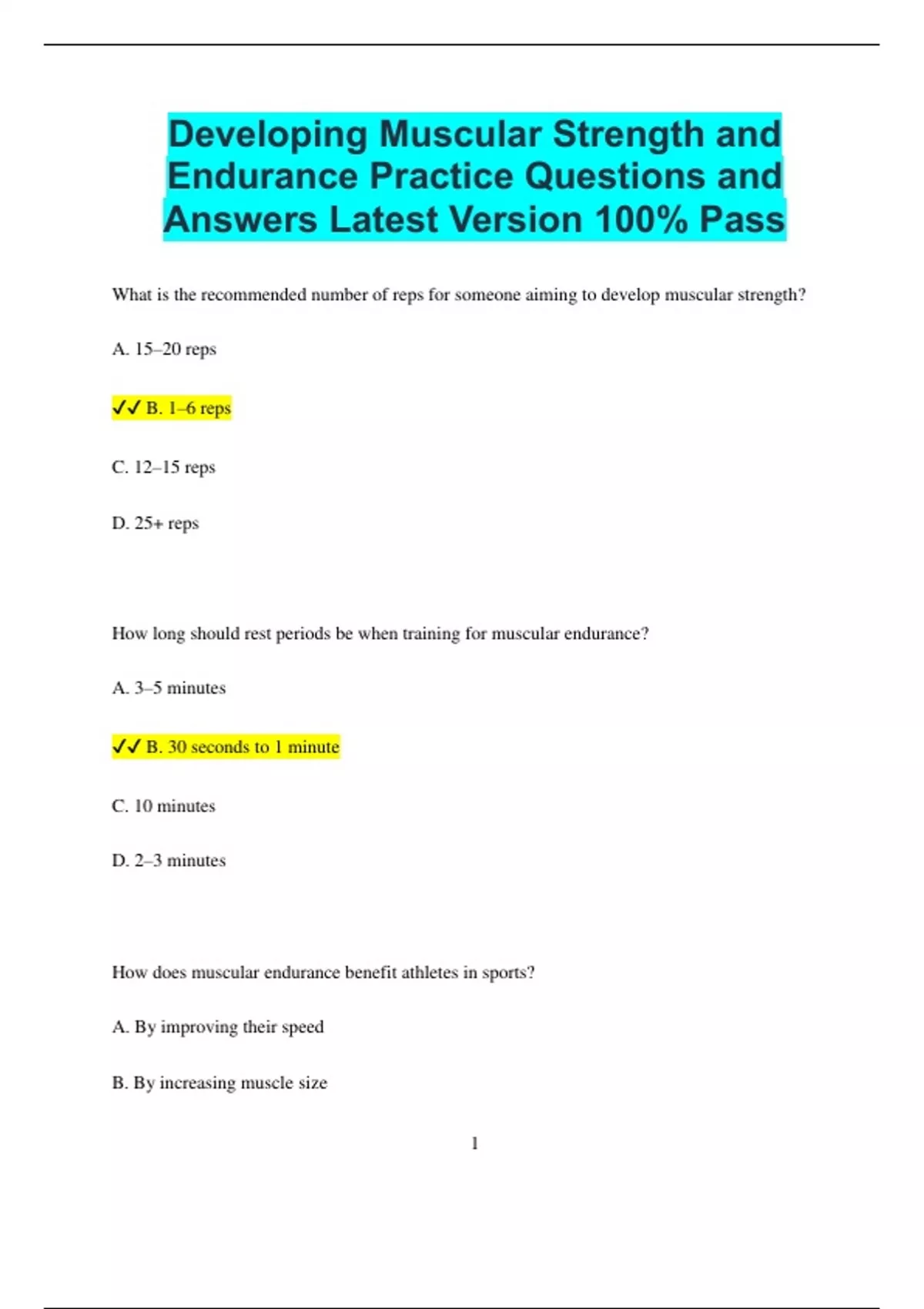 Developing Muscular Strength and Endurance Practice Questions and ...