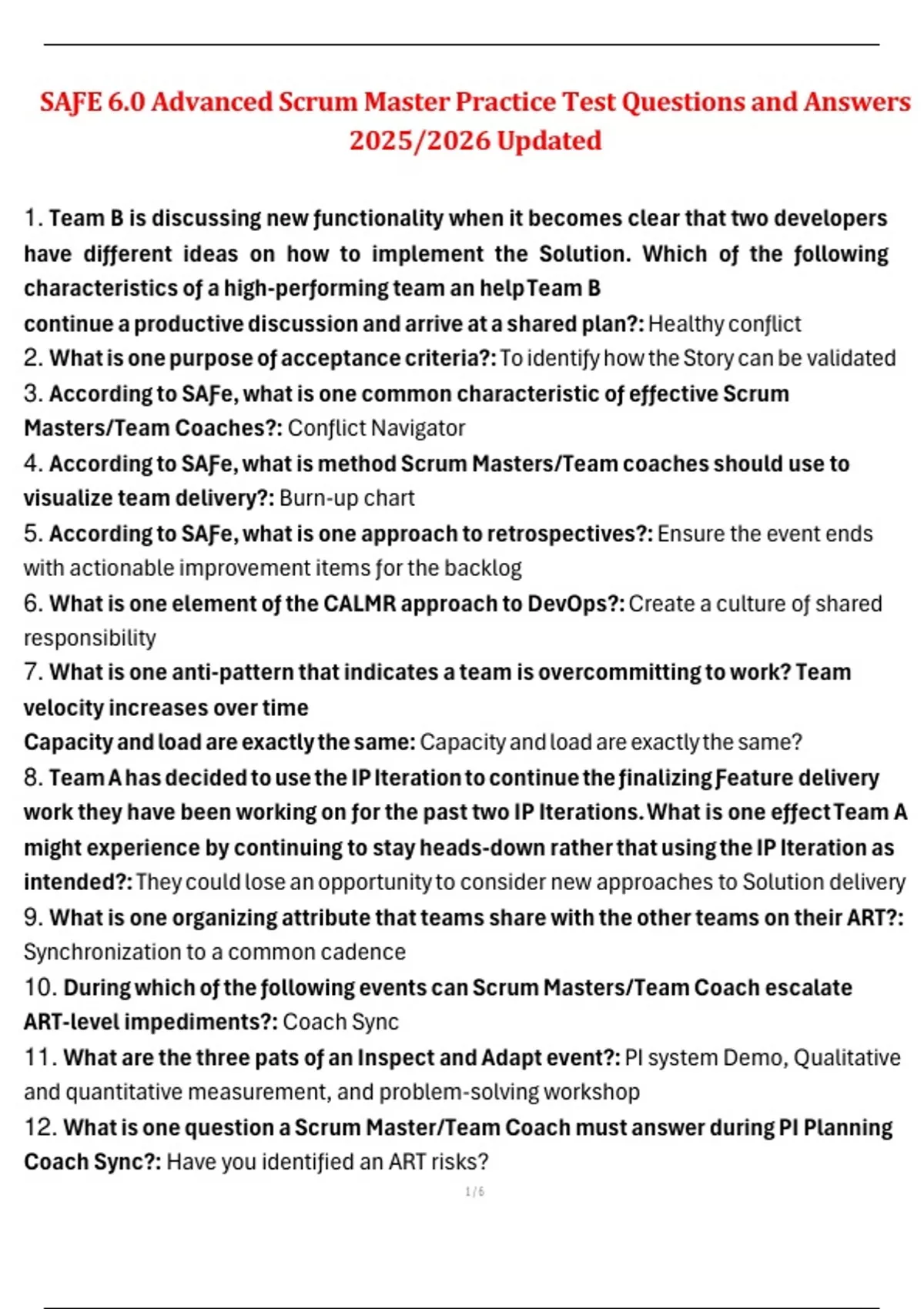SAFe 6.0 Advanced Scrum Master – Practice Test Questions and Answers ...