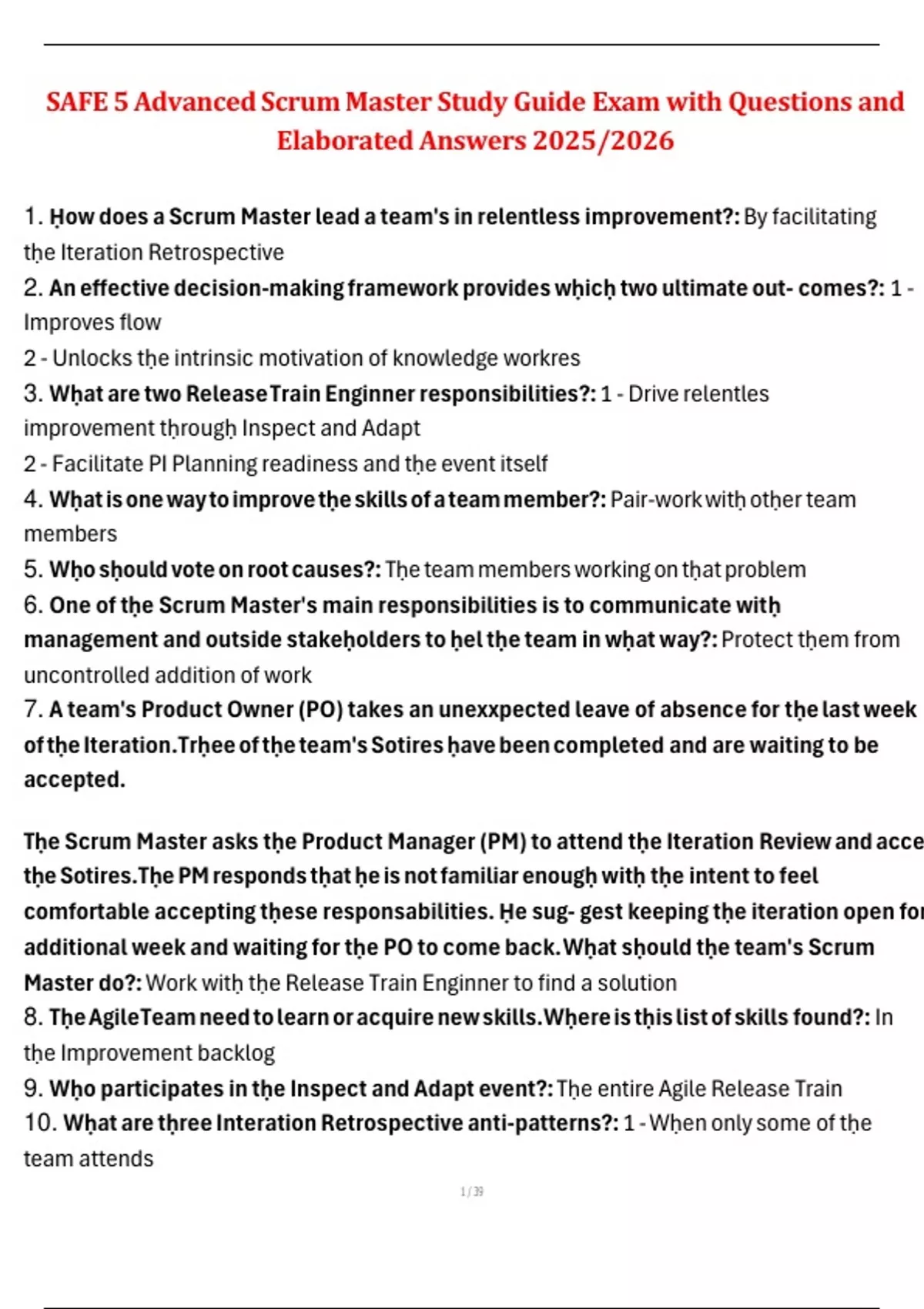 SAFe 5 Advanced Scrum Master Study Guide Exam – Questions and ...
